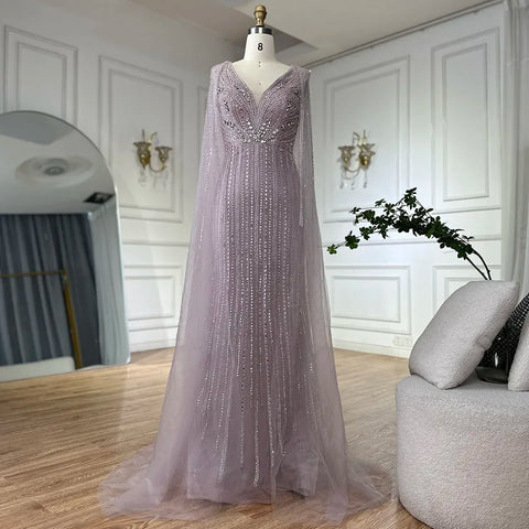 Pink Cape Sleeves Beaded Evening Dresses Gowns For Women Wedding Party 2025 LA72864