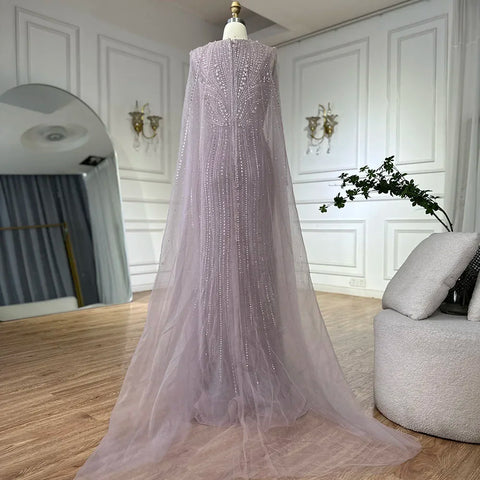 Pink Cape Sleeves Beaded Evening Dresses Gowns For Women Wedding Party 2025 LA72864