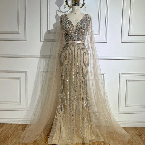 Pink Cape Sleeves Beaded Evening Dresses Gowns For Women Wedding Party 2025 LA72864