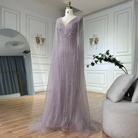 Pink Cape Sleeves Beaded Evening Dresses Gowns For Women Wedding Party 2025 LA72864