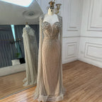 Robe de soirée arabe argentée, couleur chair, manches cape, perles, pour femme, fête de mariage, 2025, LA72575