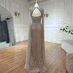 Robe de soirée arabe argentée, couleur chair, manches cape, perles, pour femme, fête de mariage, 2025, LA72575
