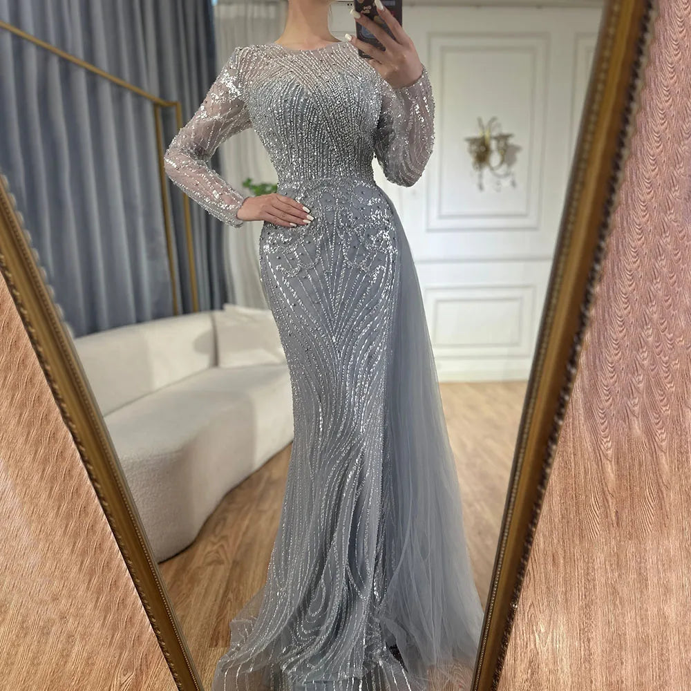 Caramel Beaded Mermaid Long Arabic Evening Dresses Gowns With Overskirt for Formal Occasion 2025 LA71673A