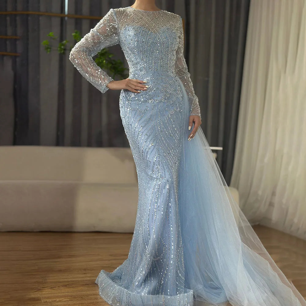 Caramel Beaded Mermaid Long Arabic Evening Dresses Gowns With Overskirt for Formal Occasion 2025 LA71673A