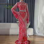 Muslim Red Mermaid Black Evening Dress with Cape Sleeves and Beaded for Formal Occasion 2025 LA72316C