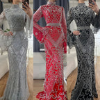 Muslim Red Mermaid Black Evening Dress with Cape Sleeves and Beaded for Formal Occasion 2025 LA72316C