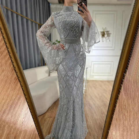 Muslim Red Mermaid Black Evening Dress with Cape Sleeves and Beaded for Formal Occasion 2025 LA72316C