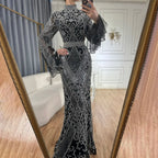 Muslim Red Mermaid Black Evening Dress with Cape Sleeves and Beaded for Formal Occasion 2025 LA72316C