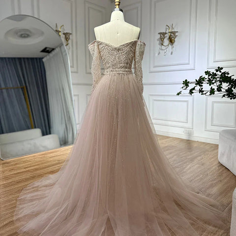 Nude Mermaid Arabia Beaded Evening Dress Gown with Detachable Skirt for Formal Occasion 2025 LA72243A
