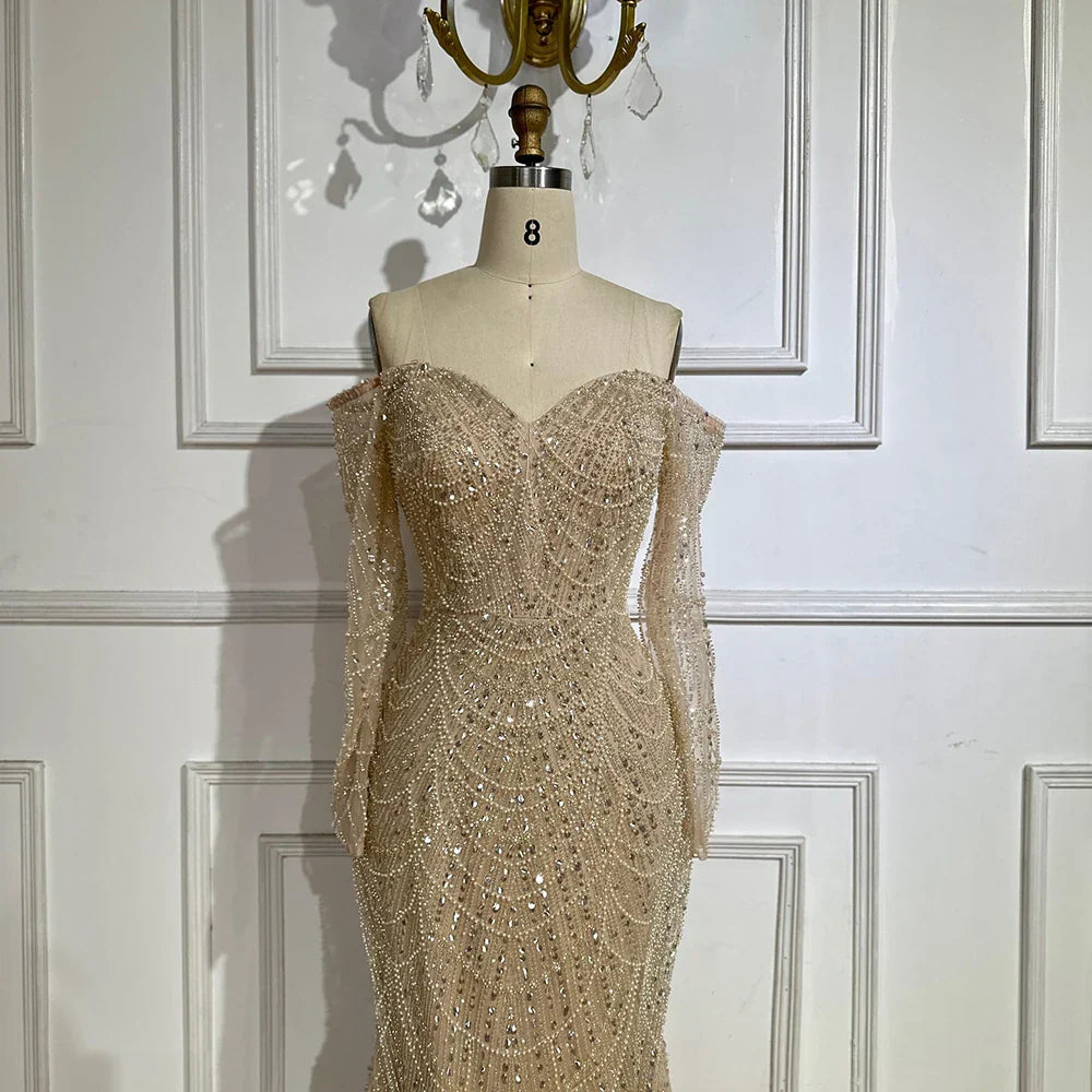 Nude Mermaid Arabia Beaded Evening Dress Gown with Detachable Skirt for Formal Occasion 2025 LA72243A