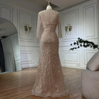Nude Spaghetti Strap Beaded Mermaid Gown with Detachable Long Sleeve Jacket for Formal Occasion LA72160C