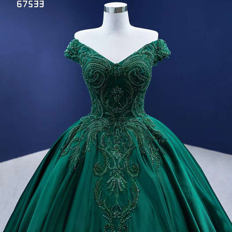 Dark Green High End Sexy Off Shoulder Luxury Lace Beaded Lace Up Bride Gowns Wedding Dress 2025 Custom Made HM67533