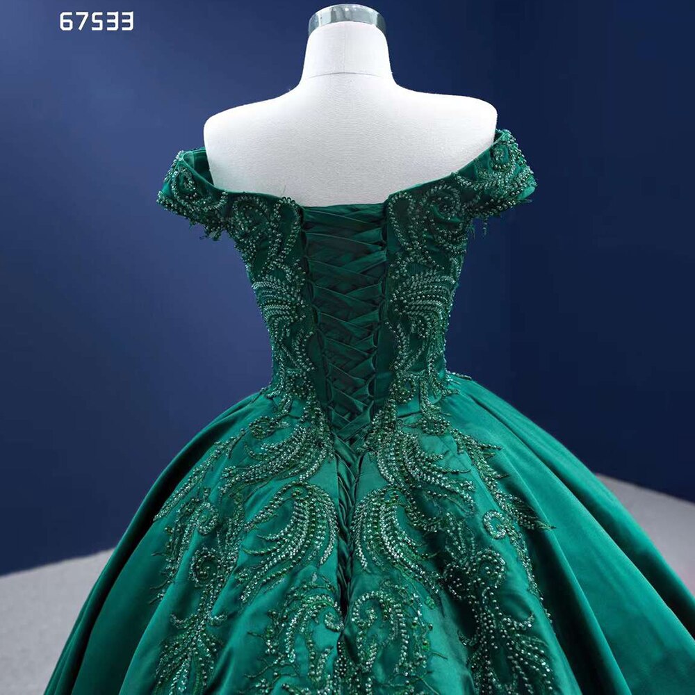 Dark Green High End Sexy Off Shoulder Luxury Lace Beaded Lace Up Bride Gowns Wedding Dress 2025 Custom Made HM67533