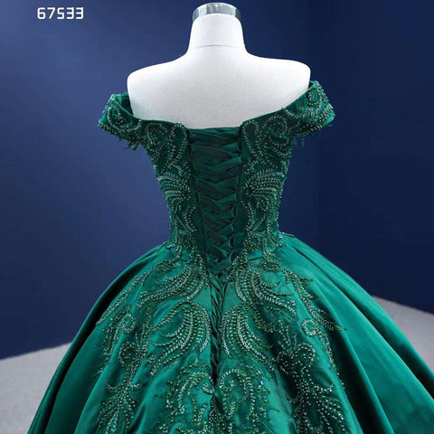 Dark Green High End Sexy Off Shoulder Luxury Lace Beaded Lace Up Bride Gowns Wedding Dress 2025 Custom Made HM67533