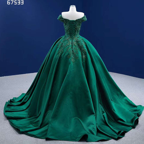 Dark Green High End Sexy Off Shoulder Luxury Lace Beaded Lace Up Bride Gowns Wedding Dress 2025 Custom Made HM67533