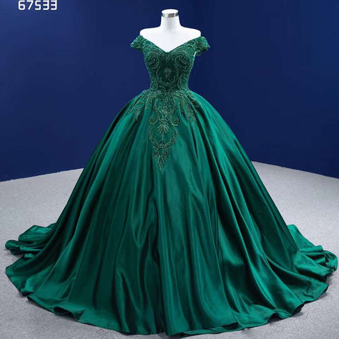 Dark Green High End Sexy Off Shoulder Luxury Lace Beaded Lace Up Bride Gowns Wedding Dress 2025 Custom Made HM67533