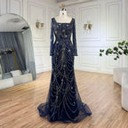 Dark Green Mermaid Dress Crystal Beaded Arabic Evening Gown for Women Perfect for Weddings and Parties 2025 LA72242
