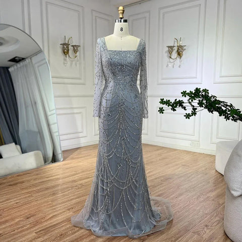 Dark Green Mermaid Dress Crystal Beaded Arabic Evening Gown for Women Perfect for Weddings and Parties 2025 LA72242