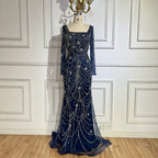 Dark Green Mermaid Dress Crystal Beaded Arabic Evening Gown for Women Perfect for Weddings and Parties 2025 LA72242