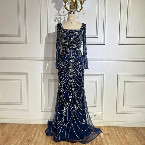 Dark Green Mermaid Dress Crystal Beaded Arabic Evening Gown for Women Perfect for Weddings and Parties 2025 LA72242