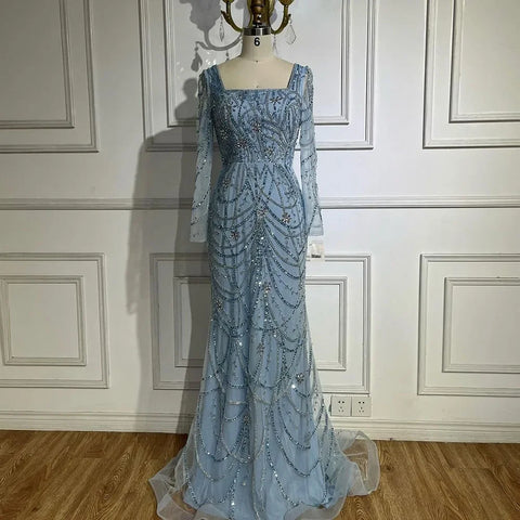 Dark Green Mermaid Dress Crystal Beaded Arabic Evening Gown for Women Perfect for Weddings and Parties 2025 LA72242