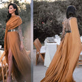 Designer Soft Satin High Split Evening Dresses Gowns 2025 One shoulder Beaded A-Line For Woman Party LA70751