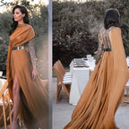 Designer Soft Satin High Split Evening Dresses Gowns 2025 One shoulder Beaded A-Line For Woman Party LA70751