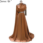 Designer Soft Satin High Split Evening Dresses Gowns 2025 One shoulder Beaded A-Line For Woman Party LA70751