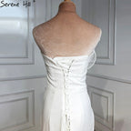 Designer White Satin Beaded Split  Evening Dresses Gowns 2025 Mermaid Elegant =Sexy For Women Party HM67188