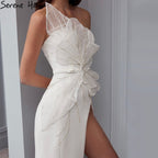 Designer White Satin Beaded Split  Evening Dresses Gowns 2025 Mermaid Elegant =Sexy For Women Party HM67188