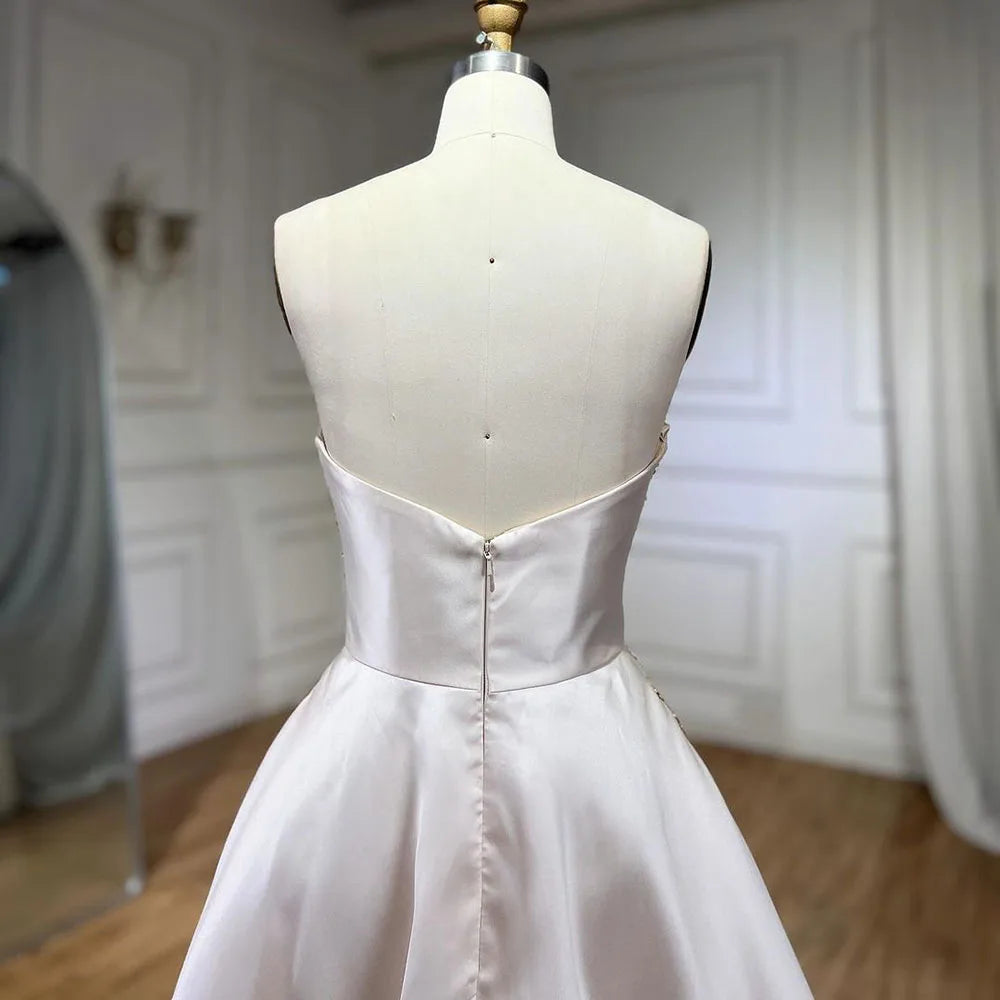 Luxury Beaded Butterfly Beige Evening Dresses for Women Wedding 2025 Elegant Sweetheart Satin Prom Party Gowns LA72195