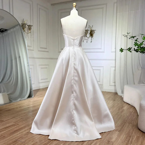 Robe de soirée luxueuse beige à perles et papillons pour femme, tenue de mariage élégante en satin, décolleté en cœur, LA72195
