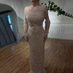 Dubai Arabia Luxury Evening Dresses Gowns 2025 for Women Nude Mermaid With Gloves for Wedding Parties LA72032A