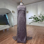 Luxury Designer Pearls Nude Evening Dresses  Gowns with Cape LA72032