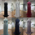 Luxury Designer Pearls Nude Evening Dresses  Gowns with Cape LA72032