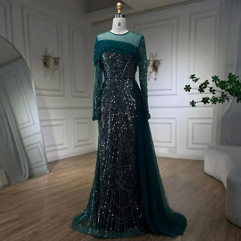 Dubai Arabia Nude Mermaid With Overskirt Luxury Evening Dresses Gowns 2025 For Women Wedding Party LA72254A