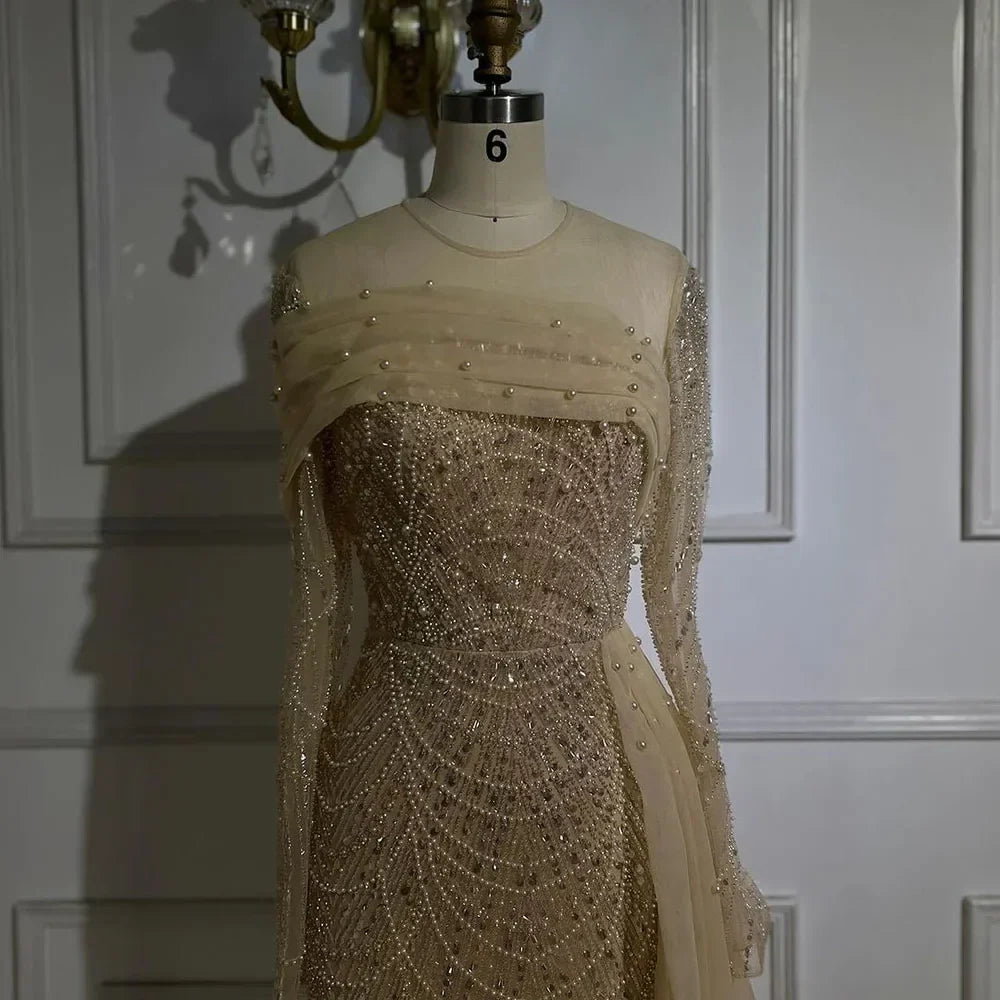 Dubai Arabia Nude Mermaid With Overskirt Luxury Evening Dresses Gowns 2025 For Women Wedding Party LA72254A