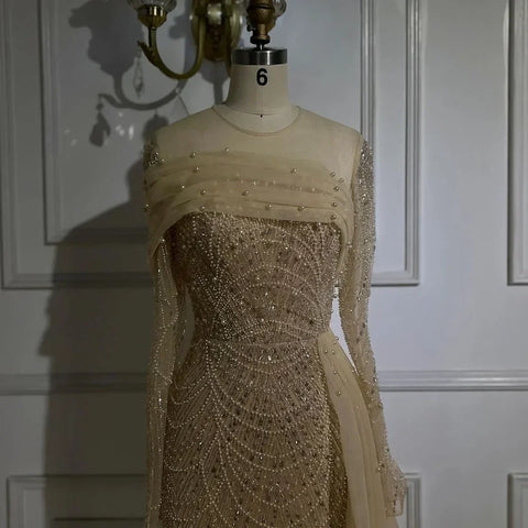 Dubai Arabia Nude Mermaid With Overskirt Luxury Evening Dresses Gowns 2025 For Women Wedding Party LA72254A