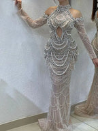 Dubai Arabian Luxury Evening Gowns 2025 for Women Nude Dress with Front Cutout for Weddings and Parties LA72607