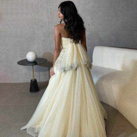 Dubai Arabic Beige A Line Halter Beaded Luxury Evening Dresses Gowns For Women Wedding Party 2025 LA72278