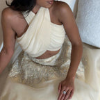 Dubai Arabic Beige A Line Halter Beaded Luxury Evening Dresses Gowns For Women Wedding Party 2025 LA72278