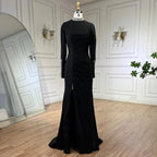 Black Satin Split Mermaid Luxury Evening Dress Gown LA72476