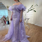 Luxury Dubai Arabic Blue Mermaid Balloon Sleeves Beaded Evening Dresses LA71823