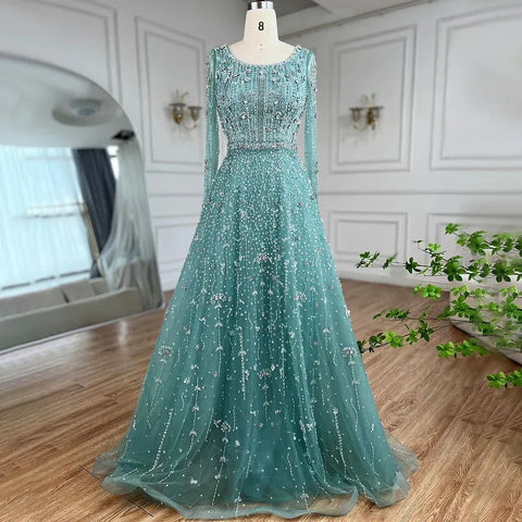 Dubai Arabic Designer Luxury Nude A Line Beaded Evening Dresses Gowns For Women Wedding Party 2025 LA72088