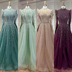 Dubai Arabic Designer Luxury Sage Green A Line Beaded Evening Dresses Gowns For Women Wedding Party 2025 LA72342