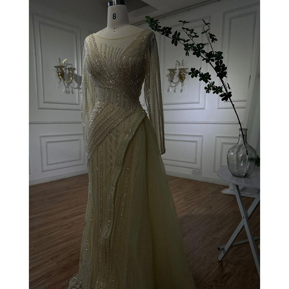 Dubai Arabic Designer Luxury Turquoise Mermaid Beaded Evening Dresses Gowns For Women Wedding Party 2025 LA72124