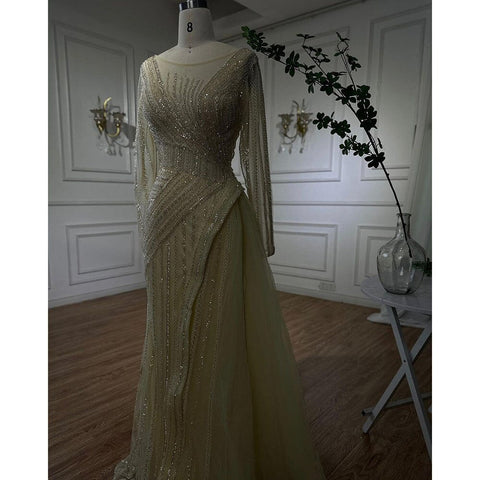 Dubai Arabic Designer Luxury Turquoise Mermaid Beaded Evening Dresses Gowns For Women Wedding Party 2025 LA72124