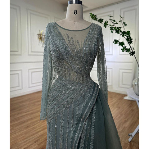 Dubai Arabic Designer Luxury Turquoise Mermaid Beaded Evening Dresses Gowns For Women Wedding Party 2025 LA72124