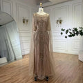 Dubai Arabic Green Mermaid Evening Dress with Elegant Luxury Beaded Cape Sleeves for Women's Party 2025 LA72562