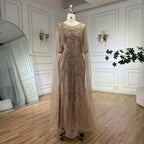 Dubai Arabic Green Mermaid Evening Dress with Elegant Luxury Beaded Cape Sleeves for Women's Party 2025 LA72562